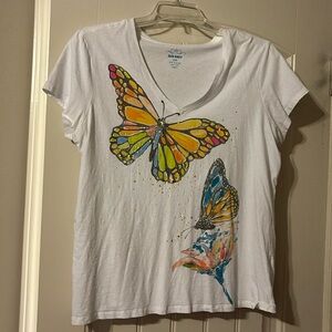 Old Navy short sleeve white shirt with butterflies